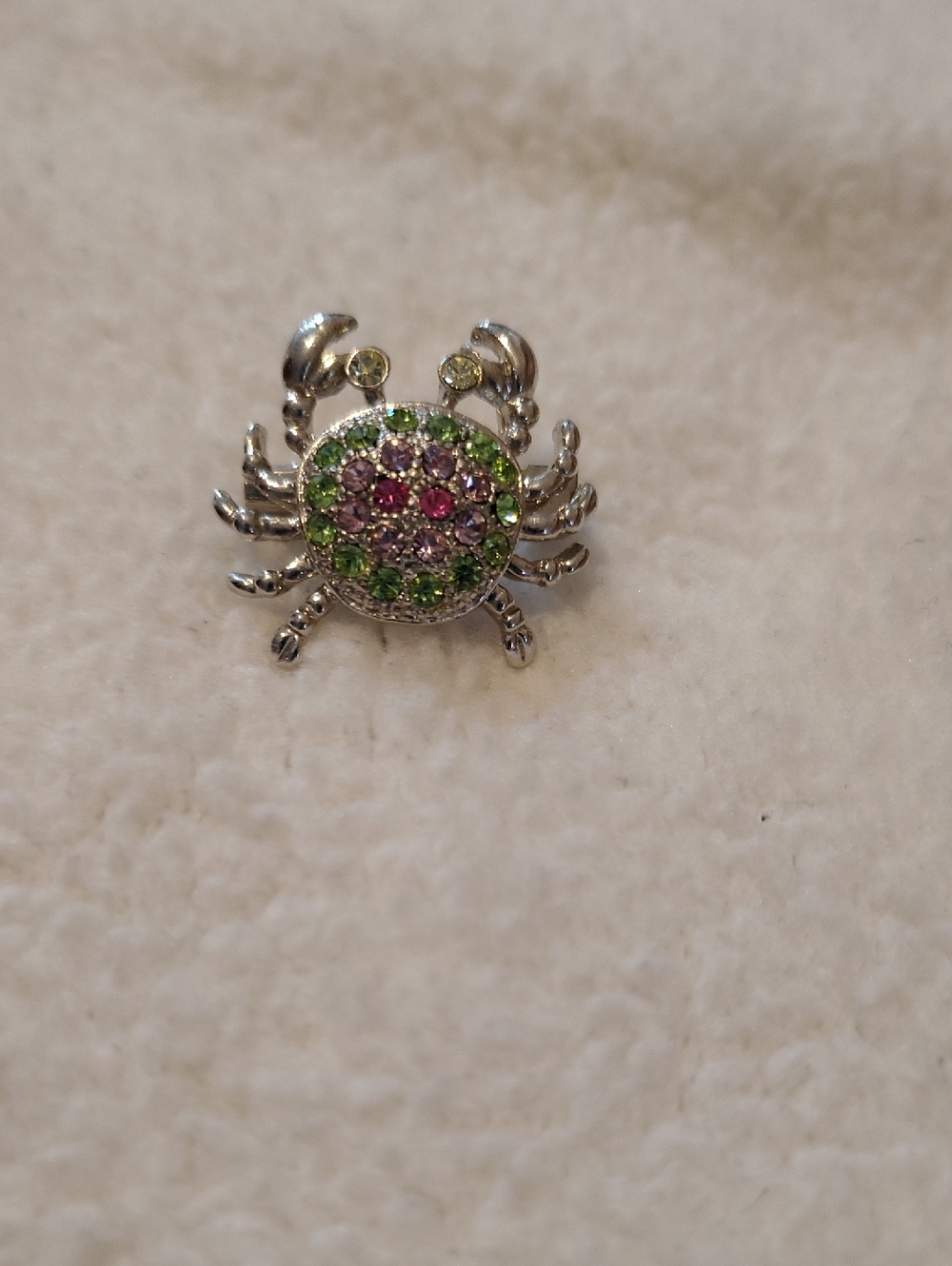 Crystal Crab Brooch Pin - Green & Pink Accent Jewelry